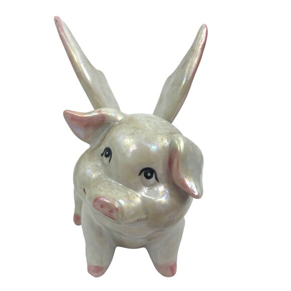 Adorable Collectible Porcelain Flying Pig Figurine With Iridescent Finish Hand-P - Picture 6 of 8